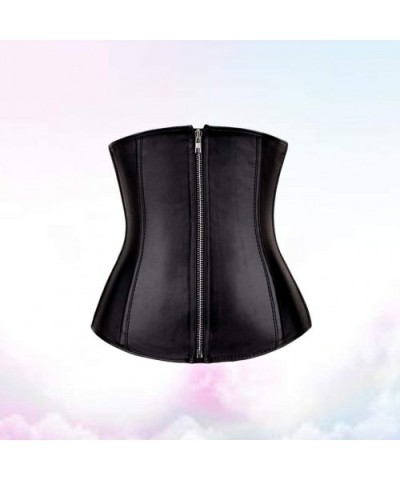 Women's Vintage Palace Underbust Corset Bustier Leather Zipper Waist Cincher Bodyshaper Top - Size S(Black) - Leather Black -...