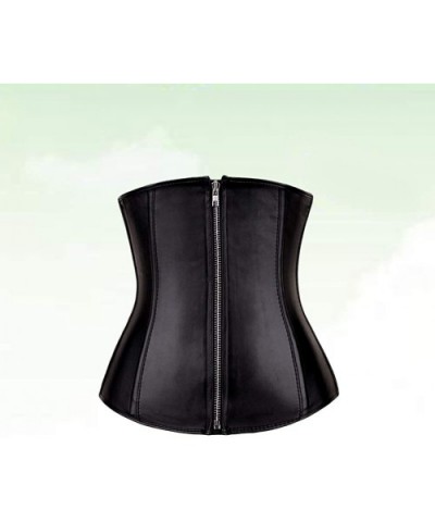 Women's Vintage Palace Underbust Corset Bustier Leather Zipper Waist Cincher Bodyshaper Top - Size S(Black) - Leather Black -...