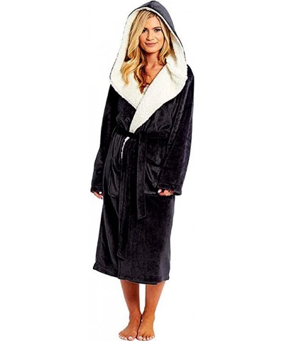 Plus Size Women Winter Warm Plush Lengthened Shawl Bathrobe Home Clothes Long Sleeved Robe Nightgown S/5XL Black - C6193543TD...