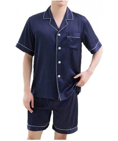 Solid Color Comfortable Pajamas Casual Cardigan Large ice Silk Home Suit - Blue - CU19DD780D4 $61.22 Sleep Sets