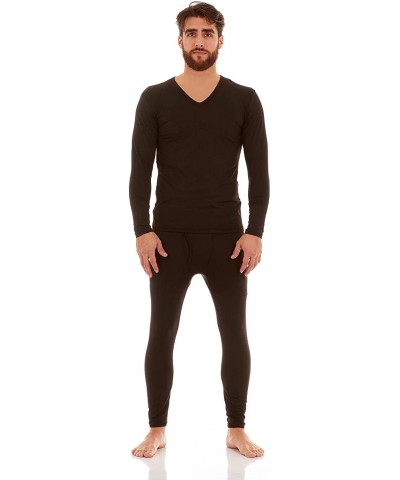 Mens Ultra Soft V-Neck Thermal Underwear with Fleece Lined Long Johns Set - Black - C118AQIKWRX $39.64 Thermal Underwear