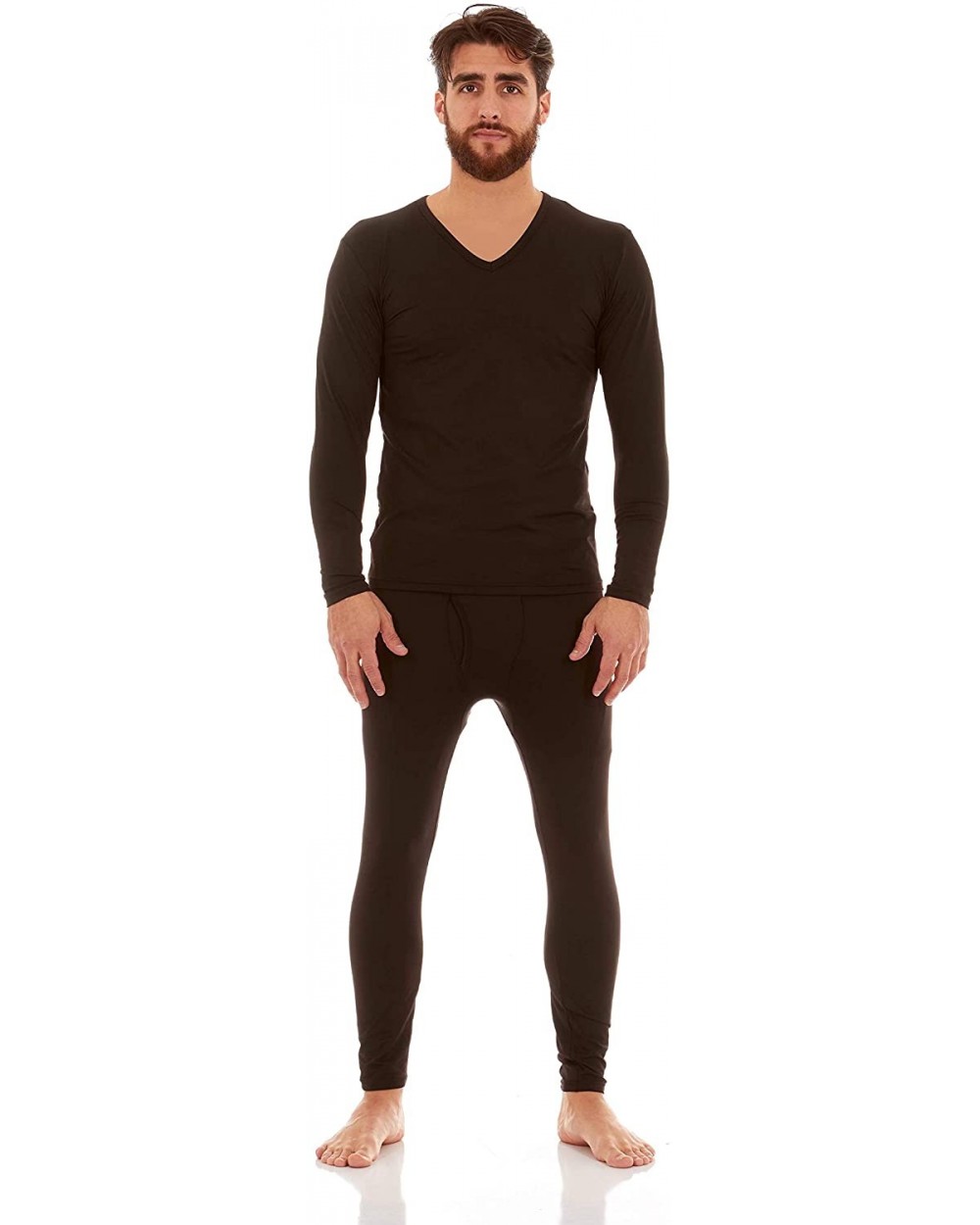 Mens Ultra Soft V-Neck Thermal Underwear with Fleece Lined Long Johns Set - Black - C118AQIKWRX $39.64 Thermal Underwear