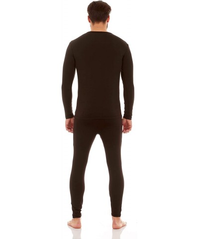 Mens Ultra Soft V-Neck Thermal Underwear with Fleece Lined Long Johns Set - Black - C118AQIKWRX $39.64 Thermal Underwear