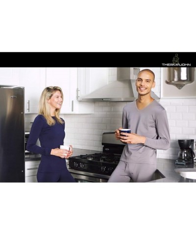 Mens Ultra Soft V-Neck Thermal Underwear with Fleece Lined Long Johns Set - Black - C118AQIKWRX $39.64 Thermal Underwear