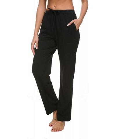 Women's Stretch Comfy High Waisted Drawstring Lounge Loose Wide Leg Yoga Pants - Plain Black - CO18MH202SN $26.67 Bottoms