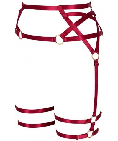 Woman Body Harness Garter Leg cage Festival Rave Dance Punk Gothic Long Tube Pentagram Garter - Red - CZ18T63TRSK $31.20 Gart...