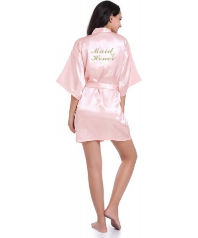 Women's Bronzing Bride Bridesmaid Satin Robe Short Bathrobe Silk Smooth Sleepwear - L Pink - C8196OUOII5 $40.44 Robes