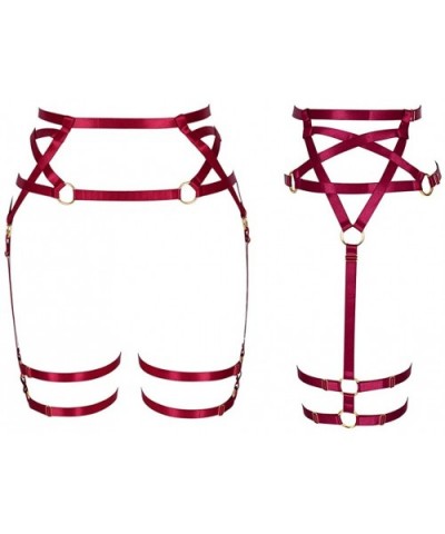 Woman Body Harness Garter Leg cage Festival Rave Dance Punk Gothic Long Tube Pentagram Garter - Red - CZ18T63TRSK $31.20 Gart...