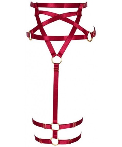 Woman Body Harness Garter Leg cage Festival Rave Dance Punk Gothic Long Tube Pentagram Garter - Red - CZ18T63TRSK $31.20 Gart...