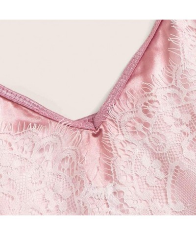 Pajamas Set- Women Satin Embroidery Lace Silk Camisole Shorts Set Sleepwear Pajamas Lingerie - A-pink - C318XW0827K $17.20 Slips
