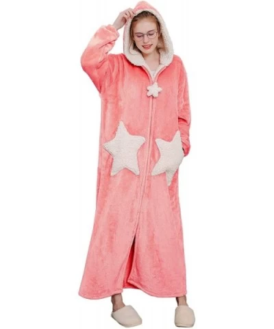 Womens Zip Up Long Robe with Hood-Moon Star Womens Bathrobes-Plush Warm Robes for Women Pink - C9193XZX80T $77.06 Robes