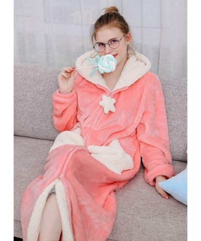 Womens Zip Up Long Robe with Hood-Moon Star Womens Bathrobes-Plush Warm Robes for Women Pink - C9193XZX80T $77.06 Robes