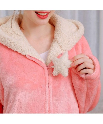 Womens Zip Up Long Robe with Hood-Moon Star Womens Bathrobes-Plush Warm Robes for Women Pink - C9193XZX80T $77.06 Robes