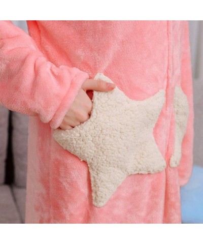 Womens Zip Up Long Robe with Hood-Moon Star Womens Bathrobes-Plush Warm Robes for Women Pink - C9193XZX80T $77.06 Robes