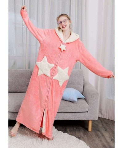 Womens Zip Up Long Robe with Hood-Moon Star Womens Bathrobes-Plush Warm Robes for Women Pink - C9193XZX80T $77.06 Robes