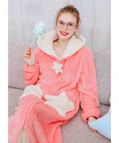 Womens Zip Up Long Robe with Hood-Moon Star Womens Bathrobes-Plush Warm Robes for Women Pink - C9193XZX80T $77.06 Robes