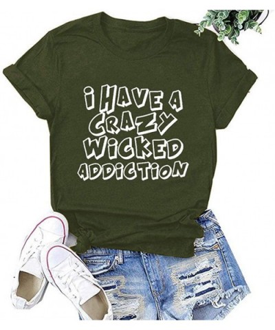 Women Casual Letter Printing Blouse Loose Short Sleeves O-Neck T-Shirt Ladies Tunic Tops - Green - CU1979RU6CX $18.53 Tops