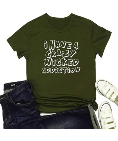 Women Casual Letter Printing Blouse Loose Short Sleeves O-Neck T-Shirt Ladies Tunic Tops - Green - CU1979RU6CX $18.53 Tops