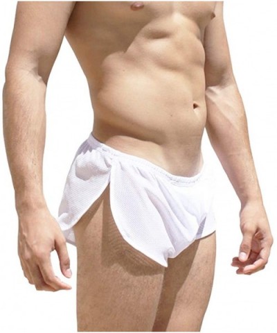 Men's Split Side Short Shorts Sexy Breathable Large Split Sides Mesh Boxer Short - 1 Inseam White - C1196GT33Y5 $16.79 Boxers