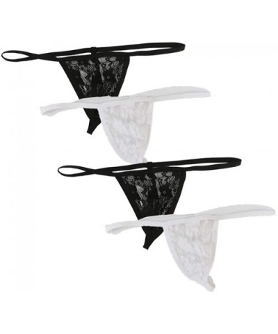 Low-Rise Backless T-Back Lace G String Underwear - Wht+blk 4 - CD18ZLXG98C $26.43 Briefs