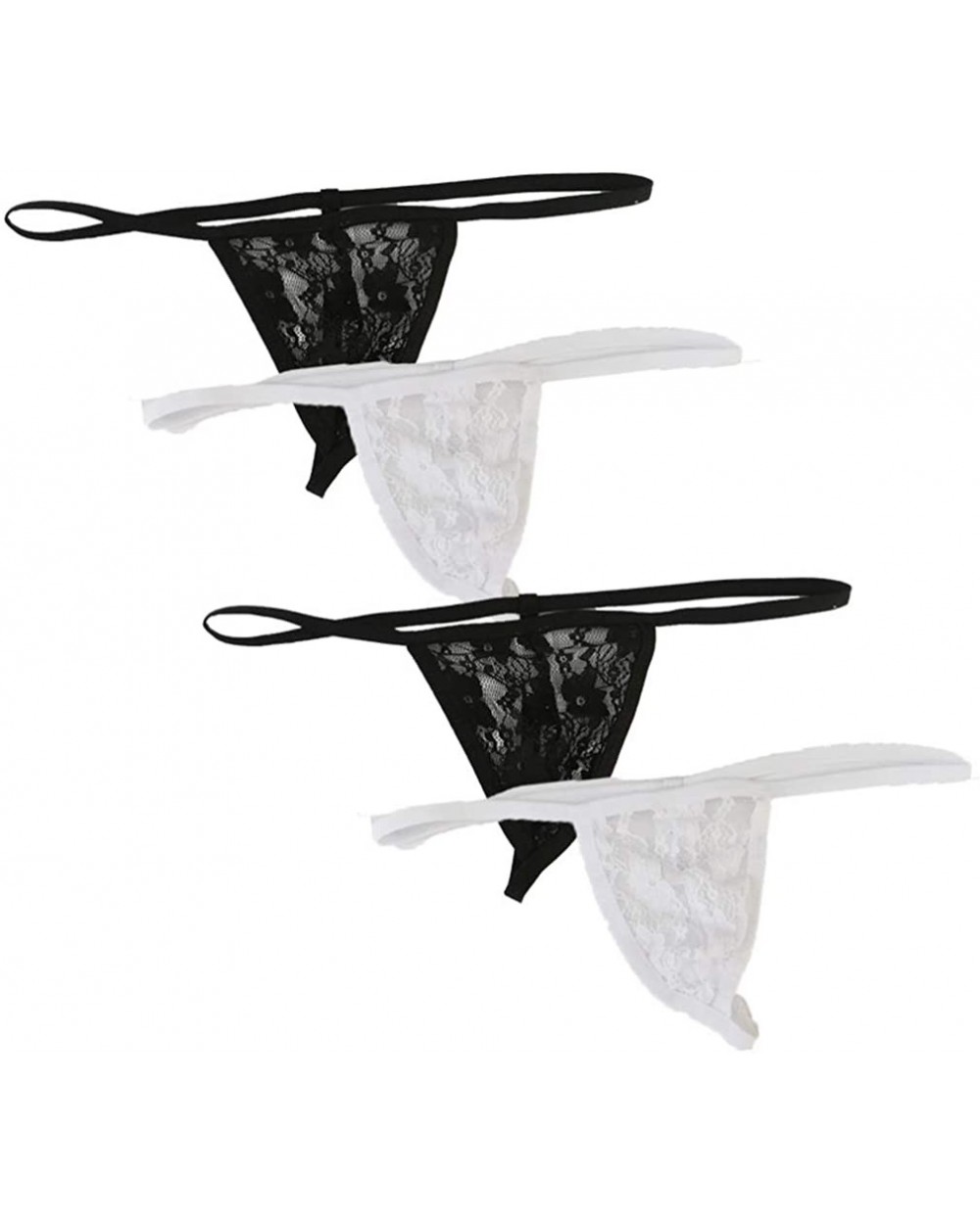 Low-Rise Backless T-Back Lace G String Underwear - Wht+blk 4 - CD18ZLXG98C $26.43 Briefs