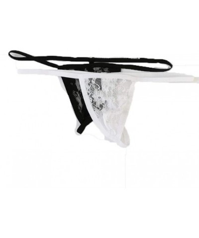 Low-Rise Backless T-Back Lace G String Underwear - Wht+blk 4 - CD18ZLXG98C $26.43 Briefs