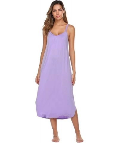 Long Nightgown Sexy Full Slips Sleepwear Summer Racerback Sleepshirt Loose Chemise Lingerie for Women - Lilac - CF18UWYD5N5 $...