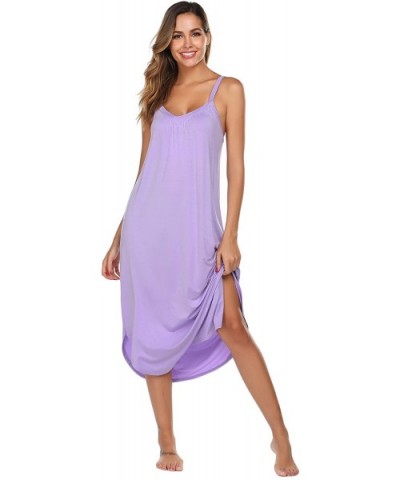 Long Nightgown Sexy Full Slips Sleepwear Summer Racerback Sleepshirt Loose Chemise Lingerie for Women - Lilac - CF18UWYD5N5 $...