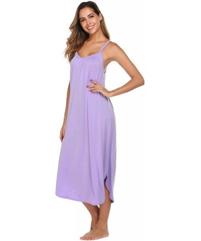 Long Nightgown Sexy Full Slips Sleepwear Summer Racerback Sleepshirt Loose Chemise Lingerie for Women - Lilac - CF18UWYD5N5 $...