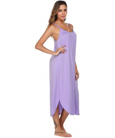 Long Nightgown Sexy Full Slips Sleepwear Summer Racerback Sleepshirt Loose Chemise Lingerie for Women - Lilac - CF18UWYD5N5 $...