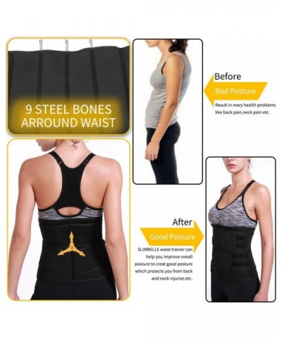 Waist Trainer Corset Trimmer Belt for Women Alpha Therapy Waist Cincher Sauna Sweat Belt Sports Girdle Weight Loss - Black(2b...