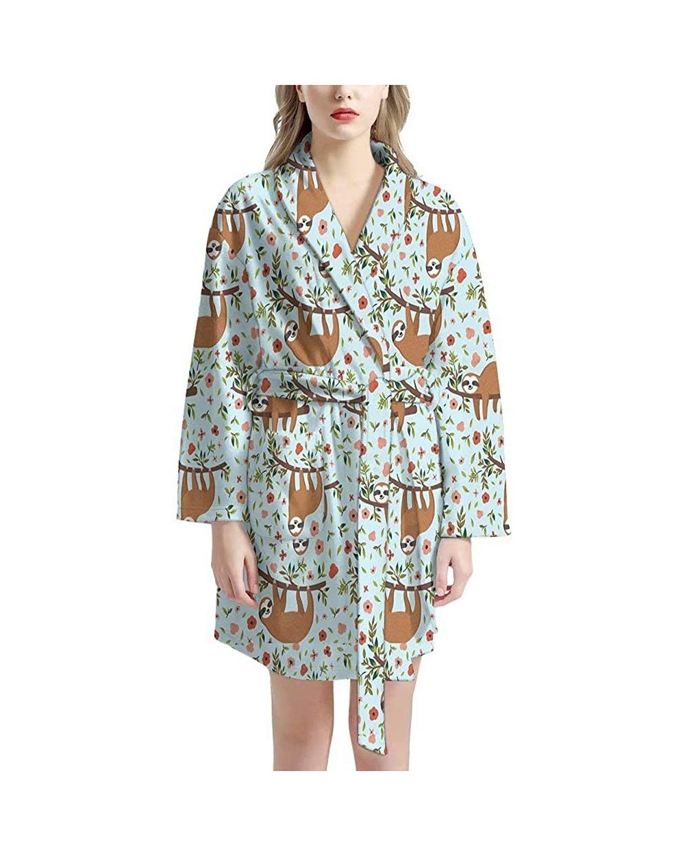 Women Bathrobe with Pockets Sleepwear Long Sleeve Lightweight Pajama Nightgown - Sloth Green - C01976KI0RY $77.90 Robes