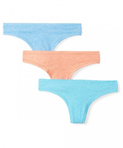 Women's Airy Thong Underwear- 3-Pack - Heather Denim/Heather Aqua/Heather Orange - C4186NHEZQS $22.16 Panties