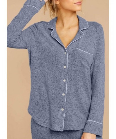 Women Long Sleeve Button Down Shirt with Pants Casual Pajama Sets - Z-blue - C4199SC9U8E $50.28 Sets