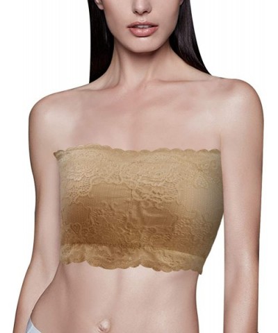 Women's Bandeau Bra Wireless Padded Strapless Basic Layering Tube Top Bra 1/2/3 Pack - Beige Lace - C618W44EZ0R $17.93 Bras