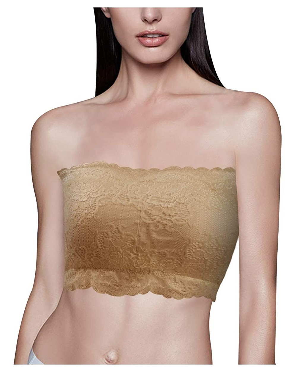 Women's Bandeau Bra Wireless Padded Strapless Basic Layering Tube Top Bra 1/2/3 Pack - Beige Lace - C618W44EZ0R $17.93 Bras