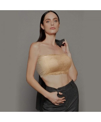 Women's Bandeau Bra Wireless Padded Strapless Basic Layering Tube Top Bra 1/2/3 Pack - Beige Lace - C618W44EZ0R $17.93 Bras