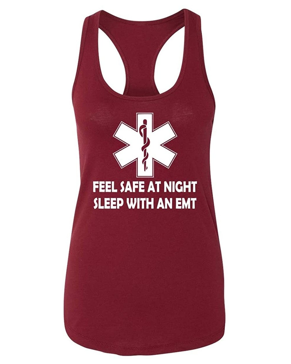 Ladies Feel Safe at Night Sleep with EMT Racerback - Scarlet - CW18YI69ZX6 $19.05 Tops