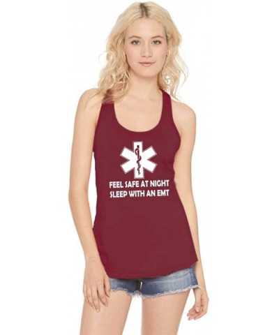 Ladies Feel Safe at Night Sleep with EMT Racerback - Scarlet - CW18YI69ZX6 $19.05 Tops