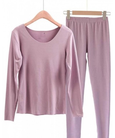 Women's Thermal Underwear Set Warm Winter Round Neck Long Sleeve T Shirts Long Pants Trousers - Purple - CH193XZ5UMK $50.84 T...