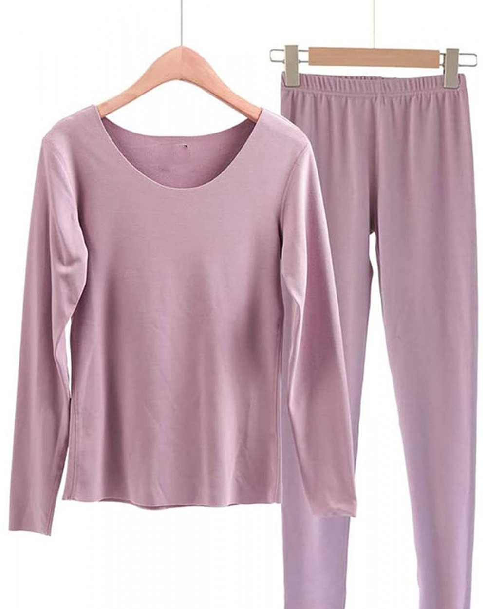 Women's Thermal Underwear Set Warm Winter Round Neck Long Sleeve T Shirts Long Pants Trousers - Purple - CH193XZ5UMK $50.84 T...