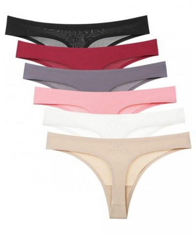 6 Pack Cotton Underwear Women Breathable Thongs Bikini Panties Underwear - 6 Pack B Black- White- Nude- Burgundy- Pink- Grey ...