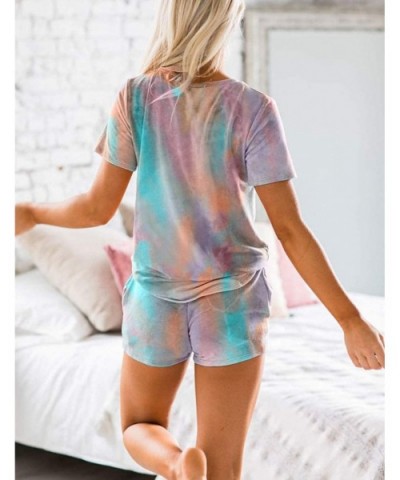 Womens Tie Dye Print Pajama Sets Short Sleeve Tee and Shorts Loungewear Sleepwear - Multi - CB197ZII20N $41.19 Sets