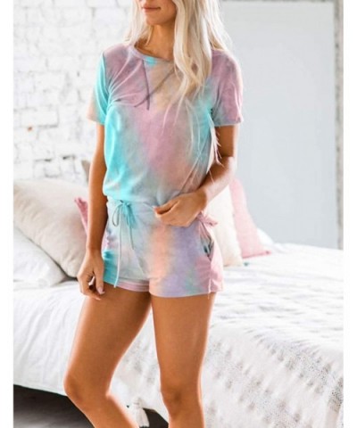 Womens Tie Dye Print Pajama Sets Short Sleeve Tee and Shorts Loungewear Sleepwear - Multi - CB197ZII20N $41.19 Sets