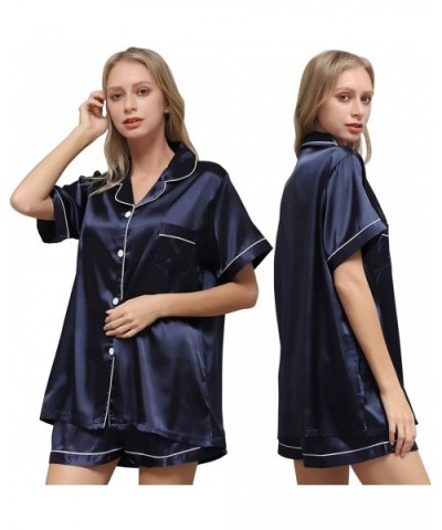 Women's Silk Satin Pajama- Ladies Pajamas Set Soft- Sleepwear Set - Blue - CP197CTYGQ8 $35.91 Sets