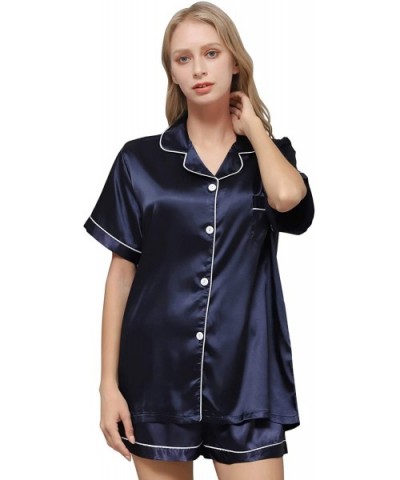 Women's Silk Satin Pajama- Ladies Pajamas Set Soft- Sleepwear Set - Blue - CP197CTYGQ8 $35.91 Sets