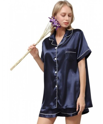 Women's Silk Satin Pajama- Ladies Pajamas Set Soft- Sleepwear Set - Blue - CP197CTYGQ8 $35.91 Sets