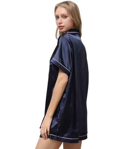 Women's Silk Satin Pajama- Ladies Pajamas Set Soft- Sleepwear Set - Blue - CP197CTYGQ8 $35.91 Sets