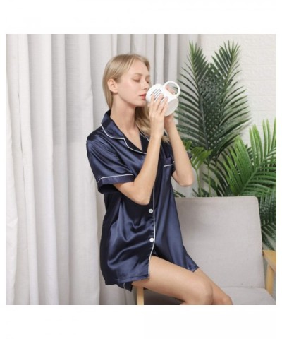 Women's Silk Satin Pajama- Ladies Pajamas Set Soft- Sleepwear Set - Blue - CP197CTYGQ8 $35.91 Sets