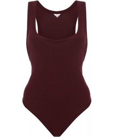 Womens Solid Slim Fit Sexy Basic Sleeveless One Piece Bodysuit with Stretch Plus Size - Wine Red - CF183LDZ0N3 $21.15 Shapewear